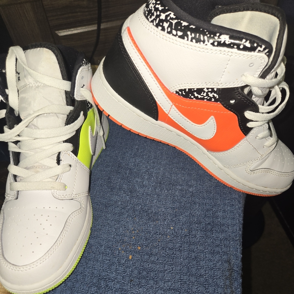 Nike Kids Sneakers - White, Black, Orange, and Neon Green